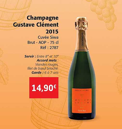 champagne gustave clément 2015 cuvée siwa brut - aop