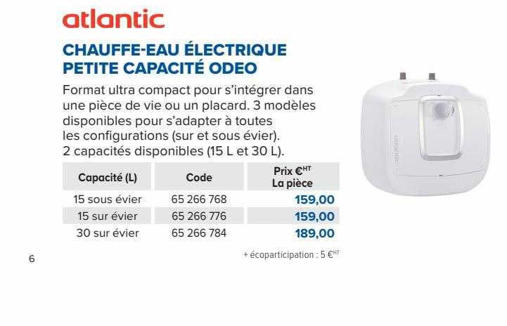 chauffe-eau électrique petite capacité odeo atlantic