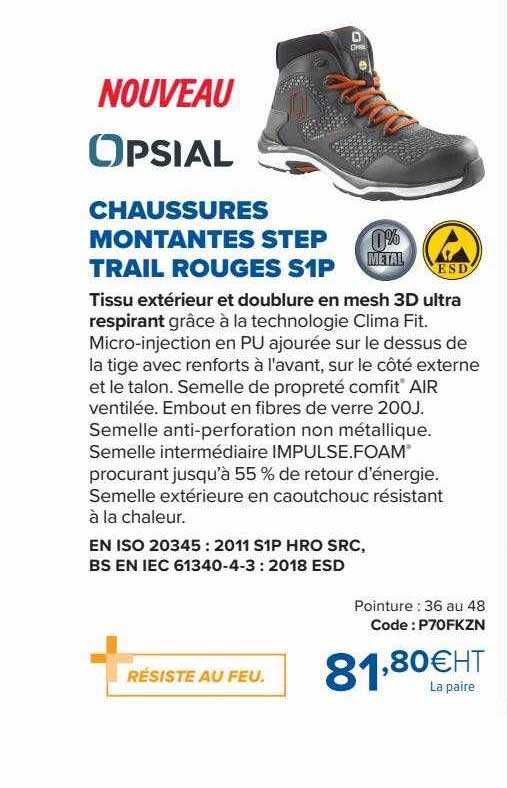 chaussures montantes step trail rouges s1p opsial