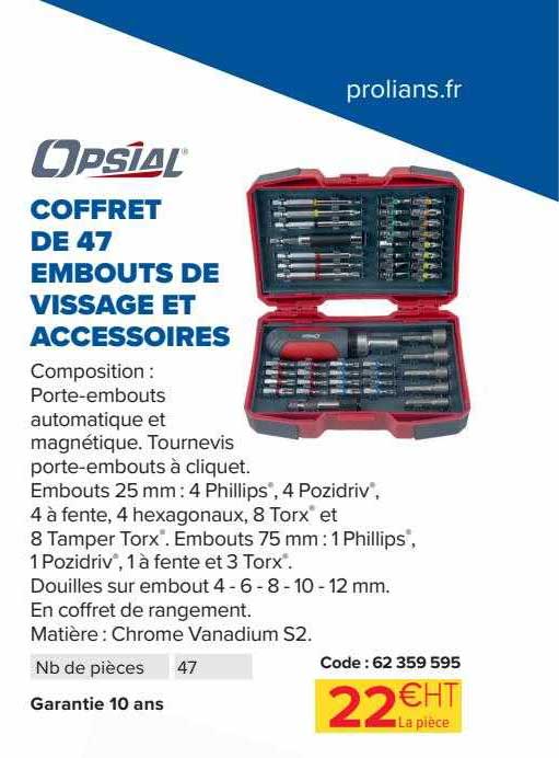 coffret de 47 embouts de vissage et accessoires optial
