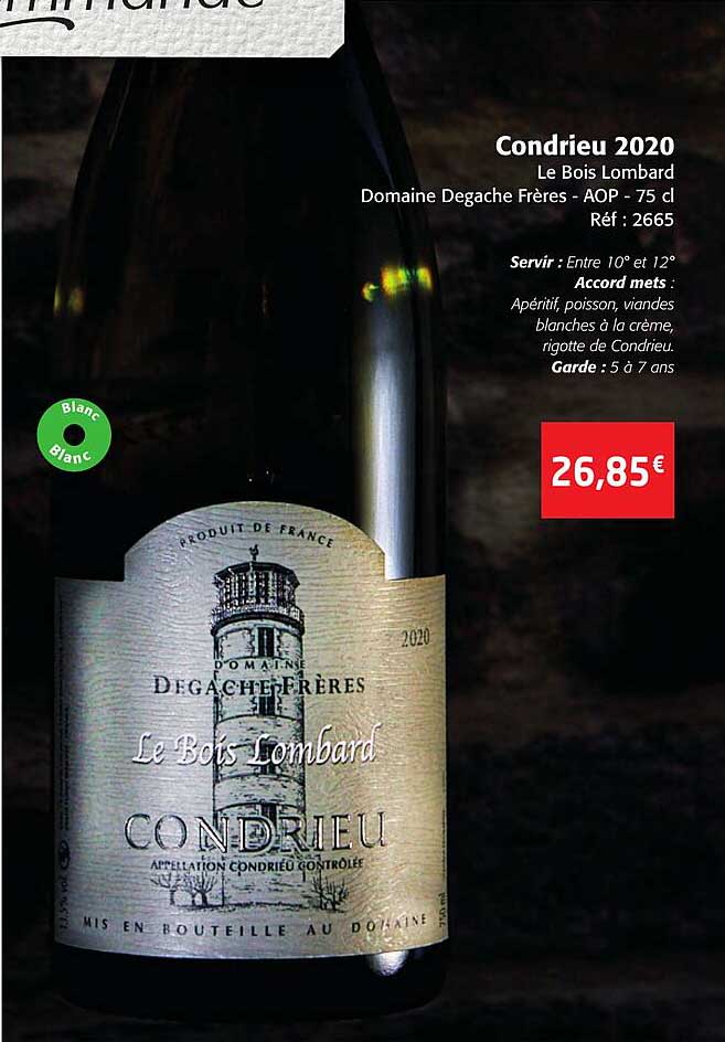 condrieu 2020 le bois lombard domaine degache frères - aop