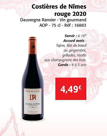 costières de nîmes rouge 2020 dauvergne ranvier - vin gourmand aop
