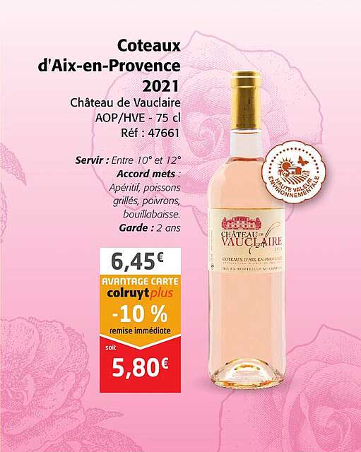 côteaux d'aix-en-provence 2021 château de vauclaire aop-hve