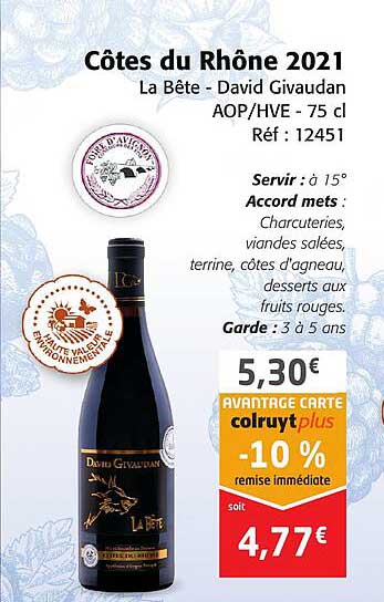 côtes du rhône 2021 la bête - david givaudan aop-hve