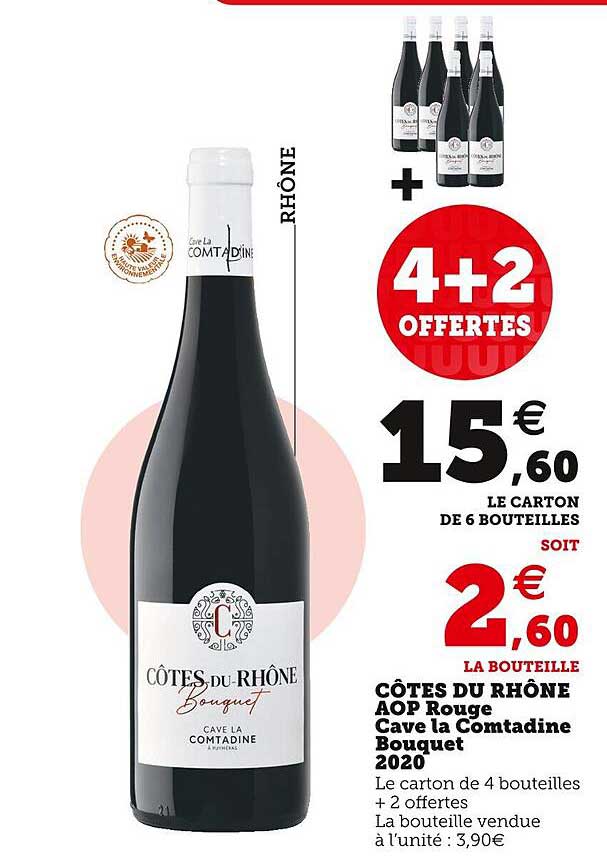 côtes du rhône aop rouge cave la comtadine bouquet 2020