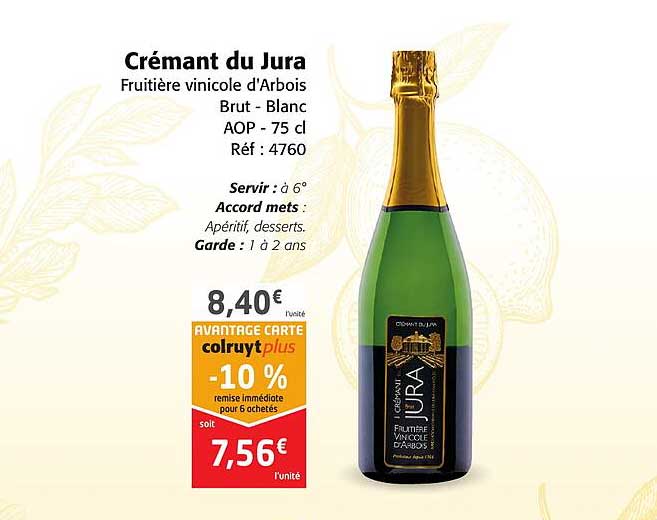 crémant du jura fruitière vinicole d'arbois brut - blanc aop