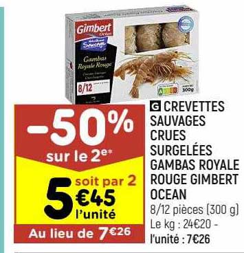 crevettes sauvages crues surgelées gambas royale rouge gimbert océan