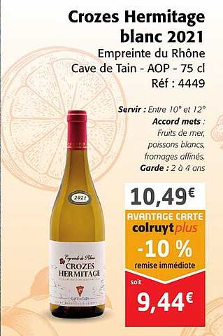 crozes hermitage blanc 2021 empreinte du rhône cave de tain - aop