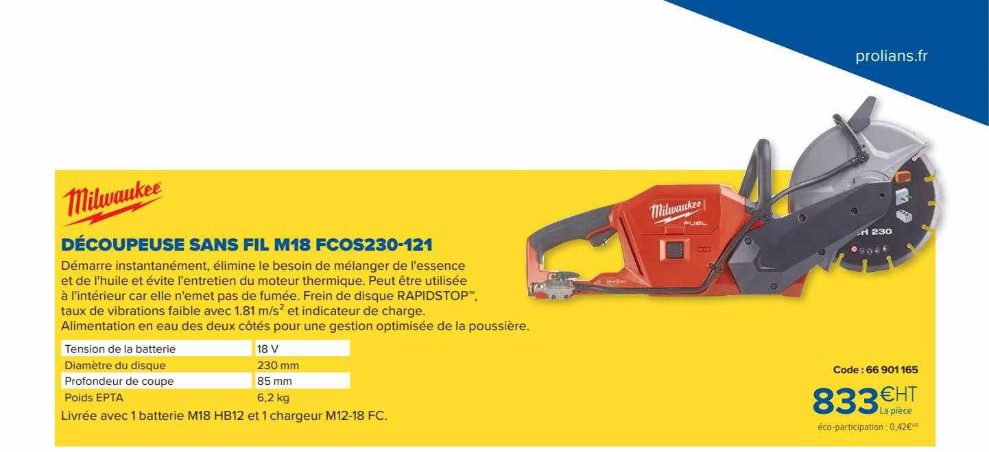 découpeuse sans fil m18 fc0s230-121 milwaukee