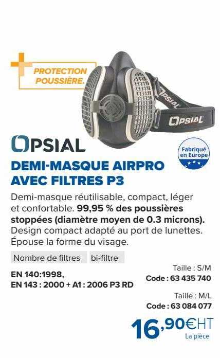 demi-masque airpro avec filtres p3 opsial