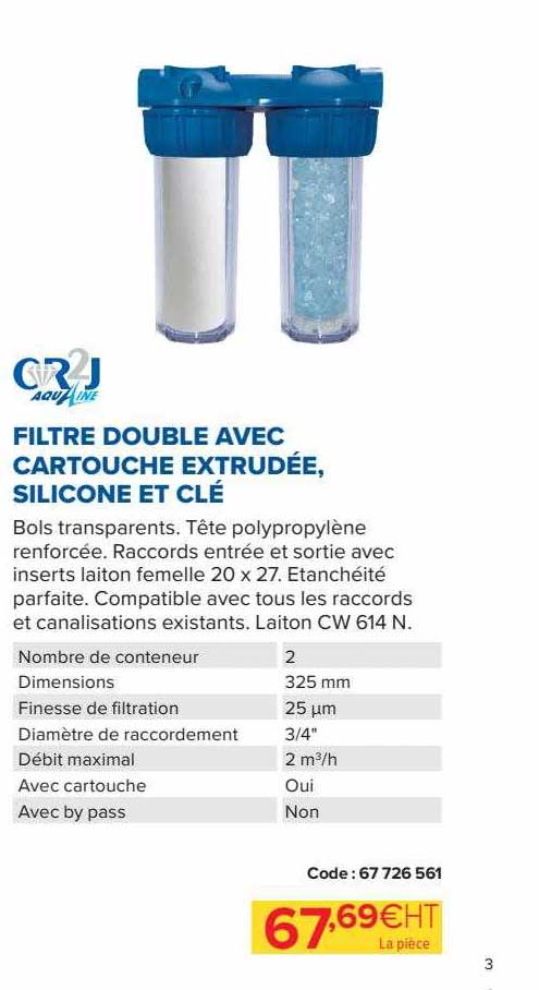 Filtre Double Avec Cartouche Extrudée, Silicone Et Clé