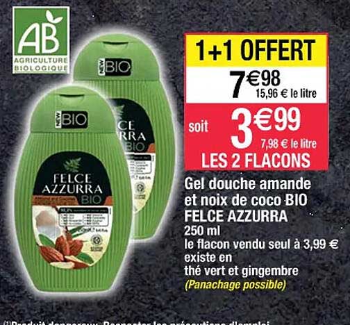 gel douche amande et noix de coco bio felce azzurra