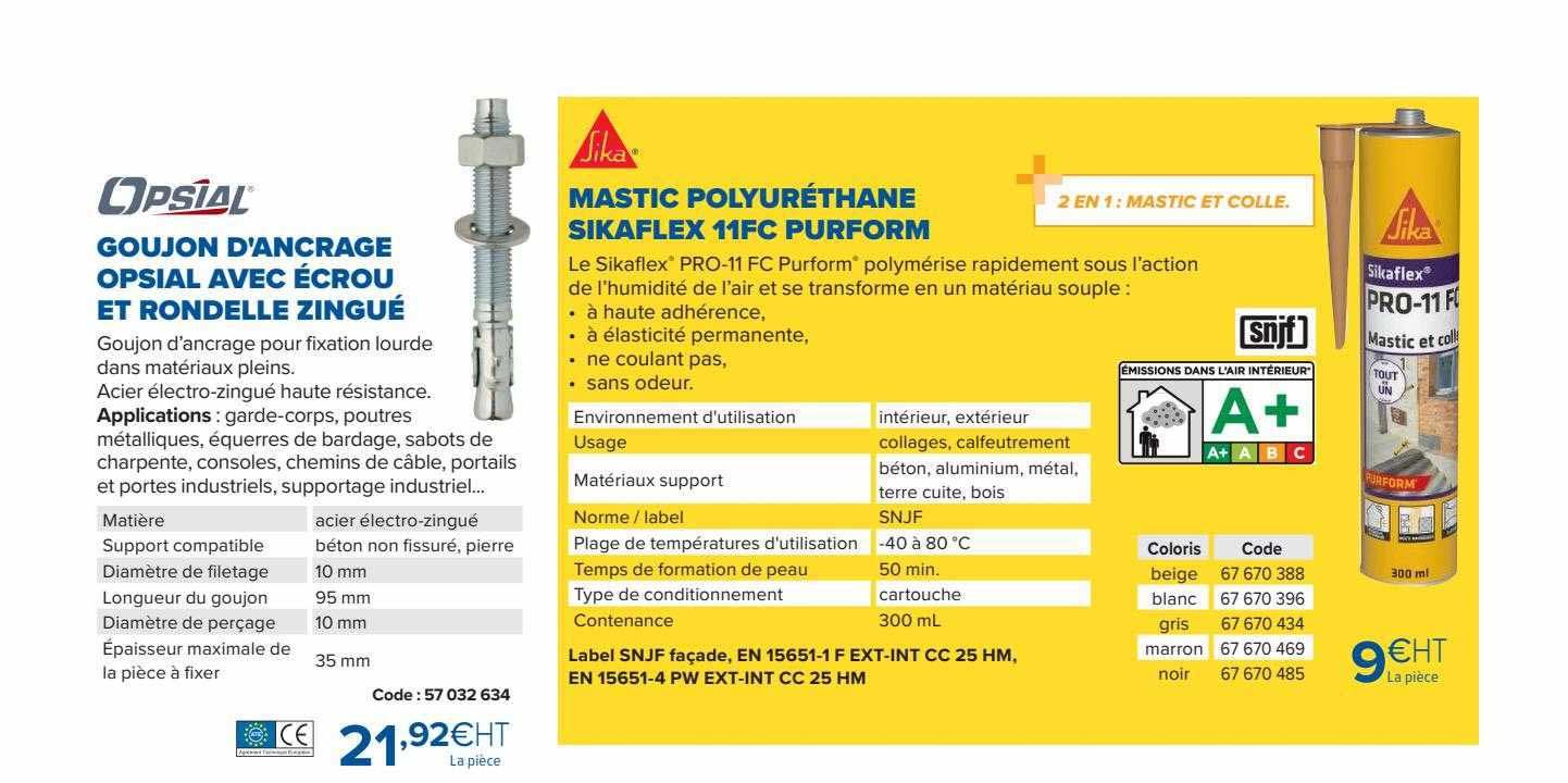 goujon d'ancrage opsial avec écrou et rondelle zingué
