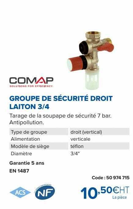 groupe de sécurité droit laiton 3-4 comap