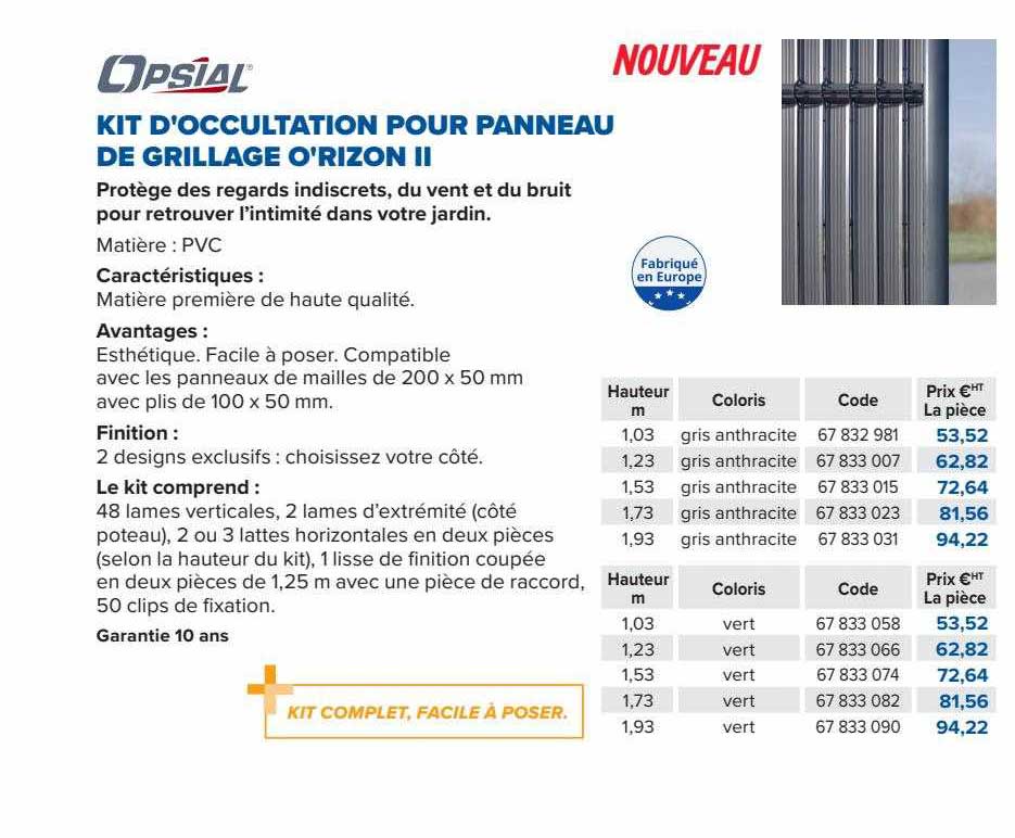 Kit D'occultation Pour Panneau De Grillage O'rizon II Opsial
