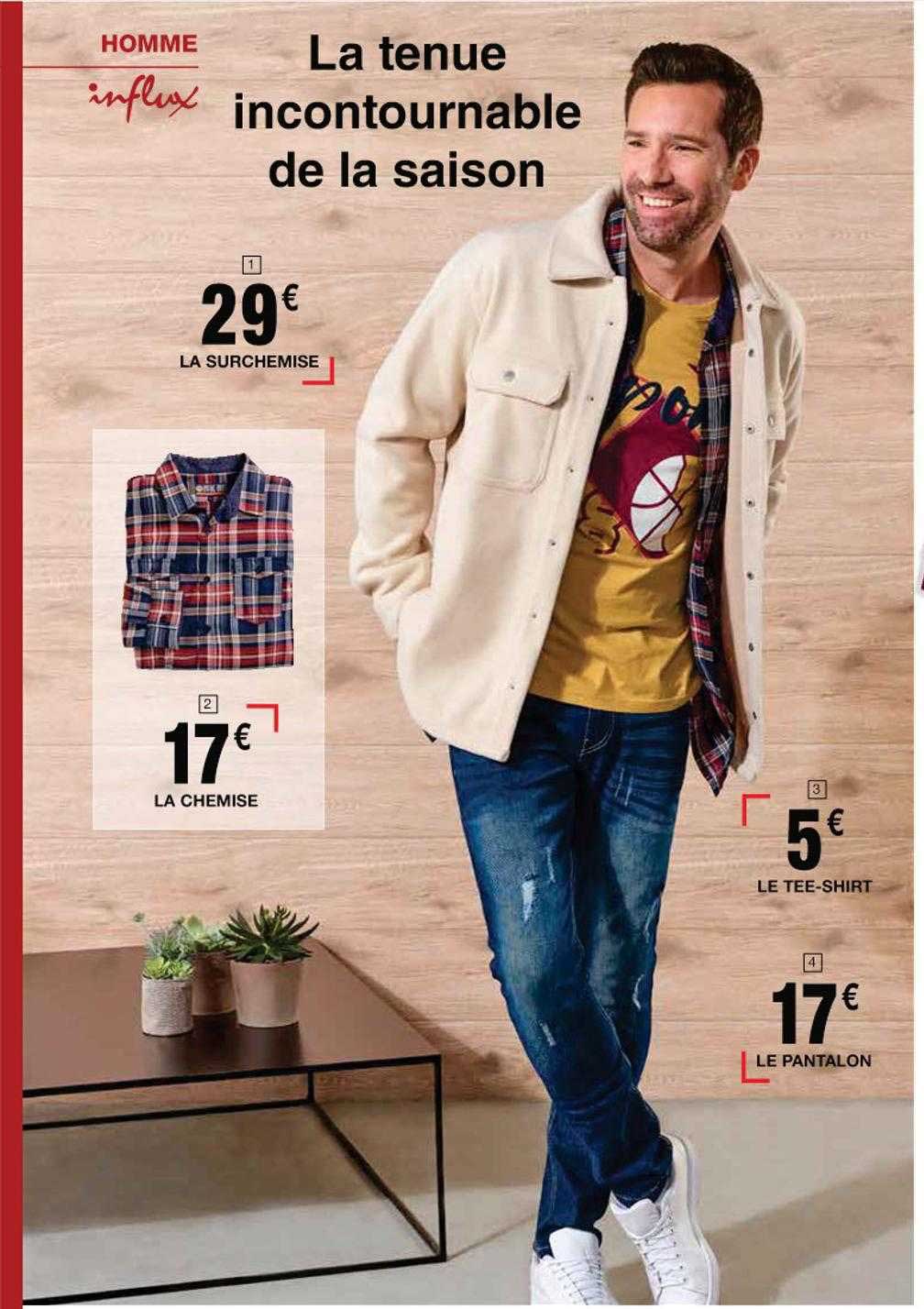 la surchemise, le chemise, le tee-shirt, le pantalon homme influx