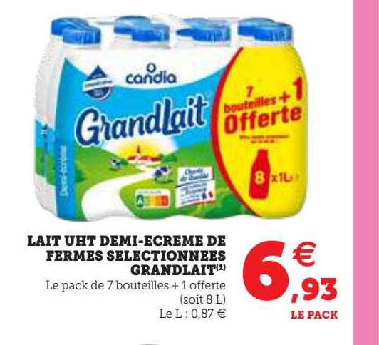 lait uht demi-écrémé de fermes sélectionnées grand lait