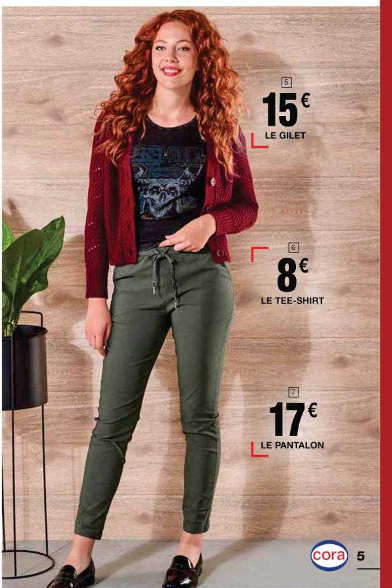 le gilet, le tee-shirt, le pantalon cora