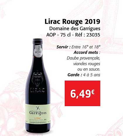 lirac rouge 2019 domaine des garrigues aop