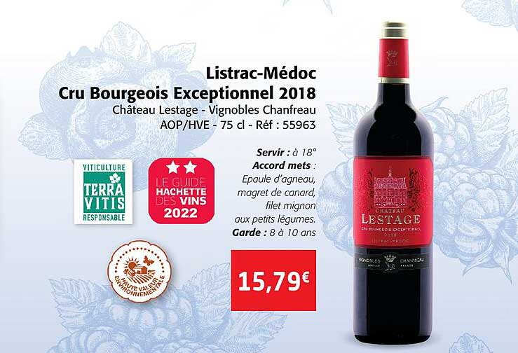 listrac-médoc cru bourgeois exceptionnel 2018 château lestage - vignobles chanfreau aop-hve