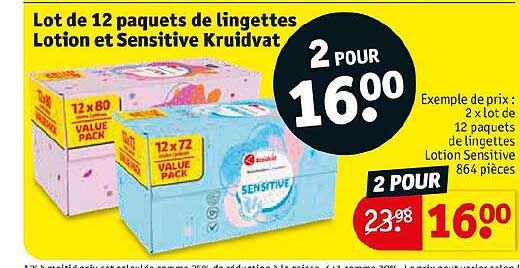 lot de 12 paquets de lingettes lotion et sensitive kruidvat