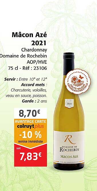 mâcon azé 2021 chardonnay domaine de rochebin aop-hve