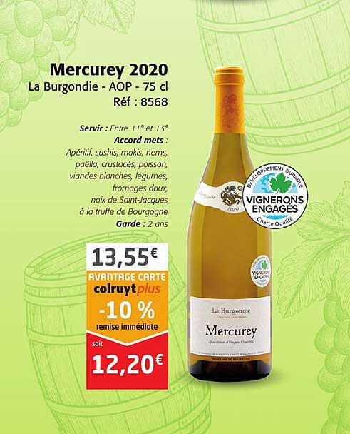 mercurey 2020 la burgondie - aop