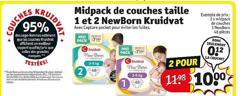 Midpack De Couches Taille 1 Et 2 Newborn Kruidvat