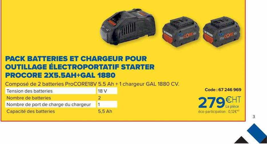 pack batteries et chargeur pour outillage électroportatif starter procore 2x5ah+gal 1880