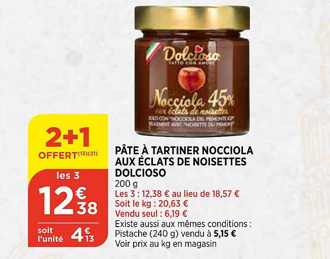 pâte à tartiner nocciola aux éclats de noisettes dolcioso