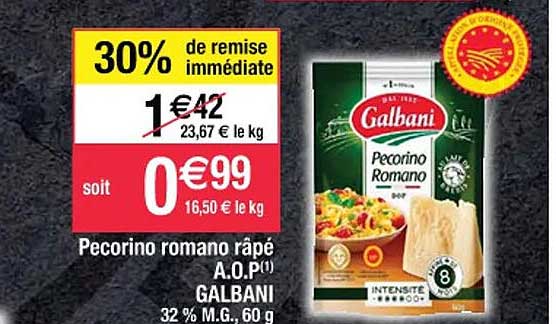pecorino romano râpé a.o.p. glabani 32% m.g.