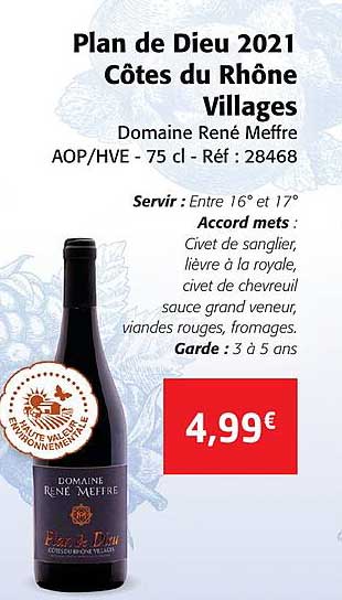 plan de dieu 2021 côtes du rhône villages domaine rené meffre aop-hve