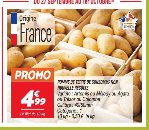 pomme de terre de consommation nouvelle récolte