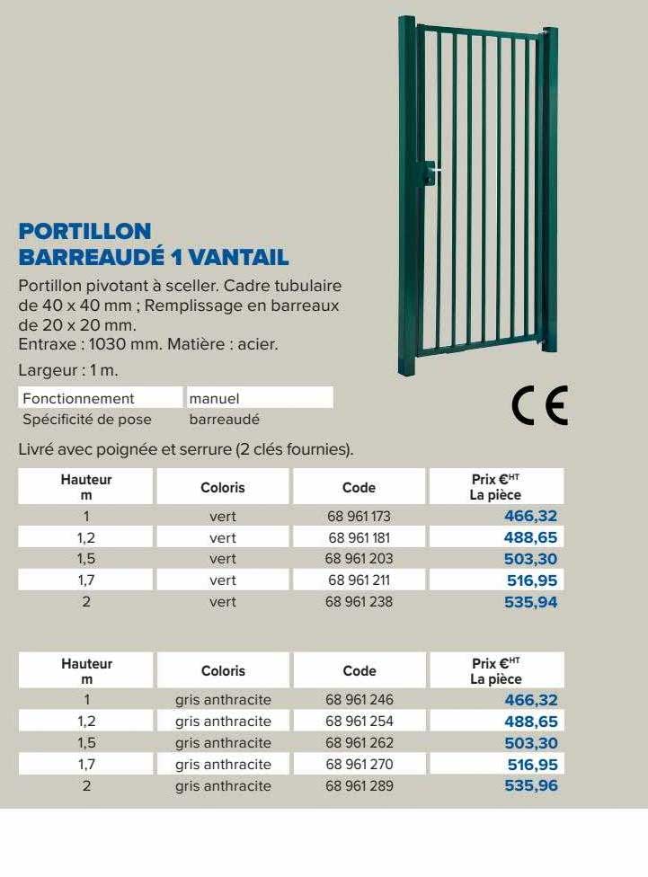 portillon barreaudé 1 vantail