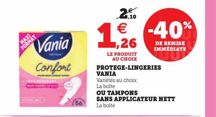protège-lingeries vania ou tampons sans applicateur nett