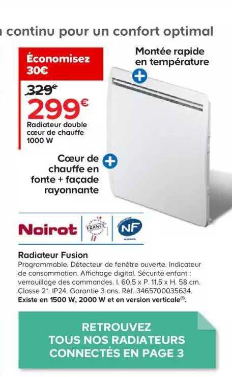 radiateur double cœur de chauffe 1000w fusion noirot