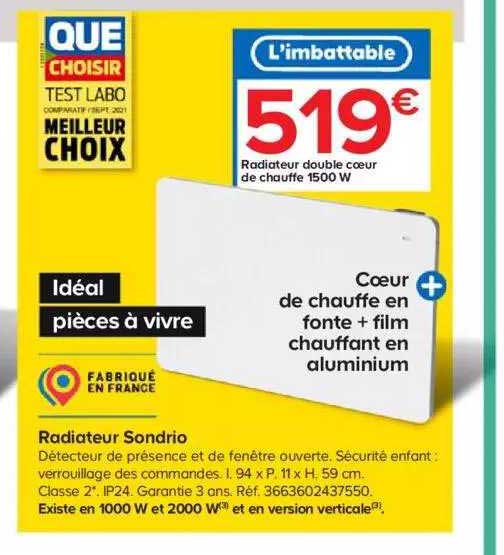 radiateur double cœur de chauffe 1500w sondrio