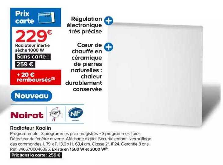 Radiateur Inertie Sèche 1000w Kaolin Noirot