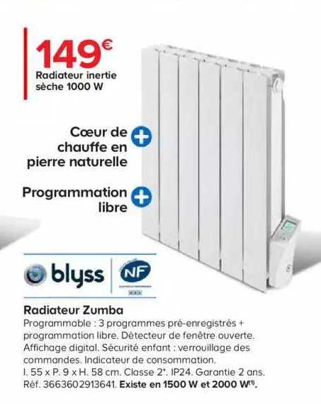 radiateur inertie sèche 1000w zumba blyss
