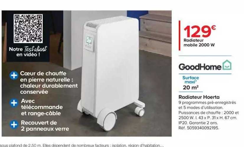 radiateur mobile 2000w hoerta goodhome