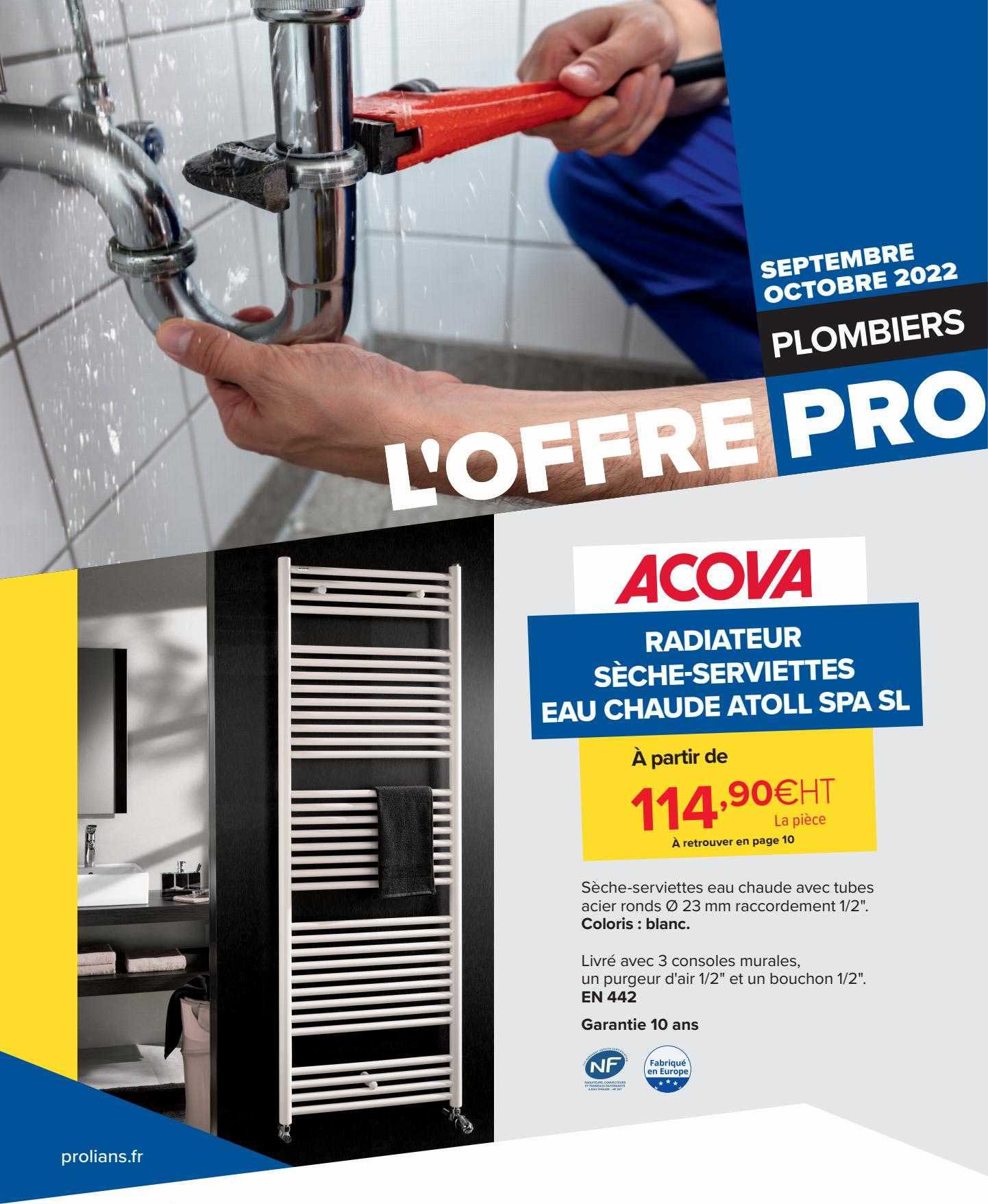 radiateur sèche-serviettes eau chaude atoll spa sl acova