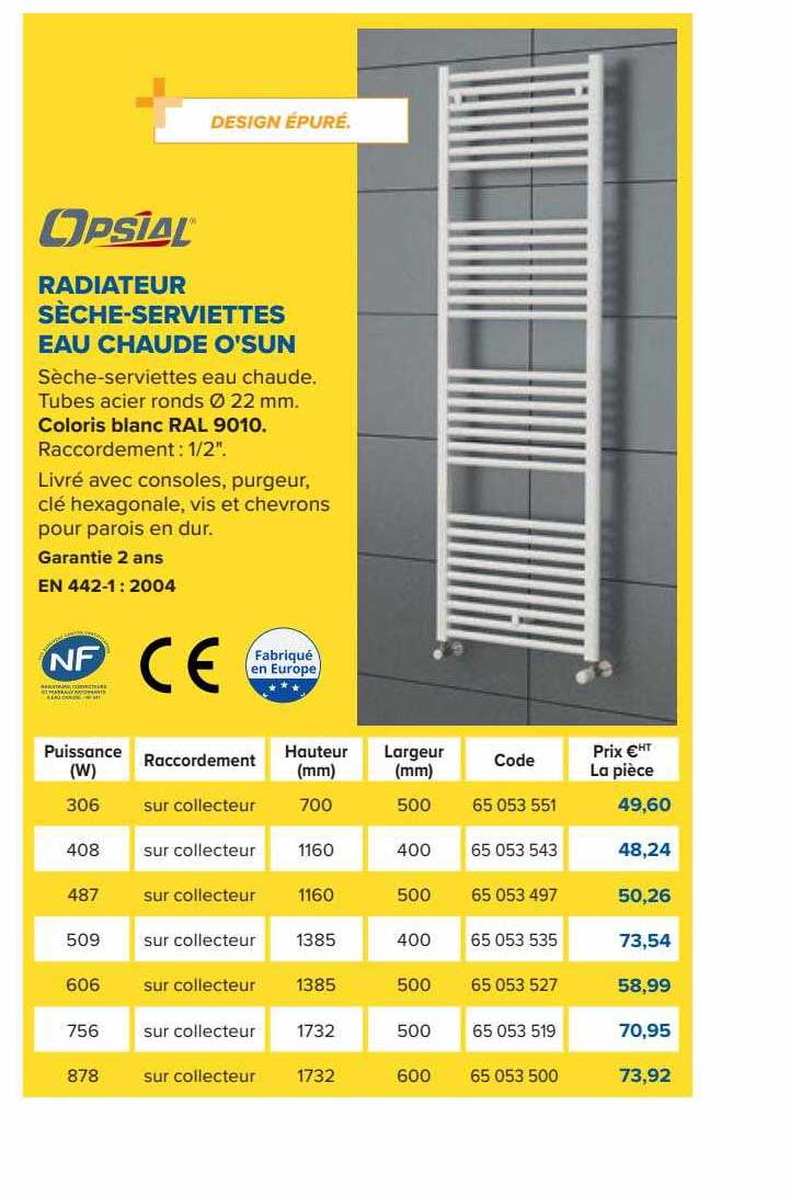 radiateur sèche-serviettes eau chaude o'sun opsial