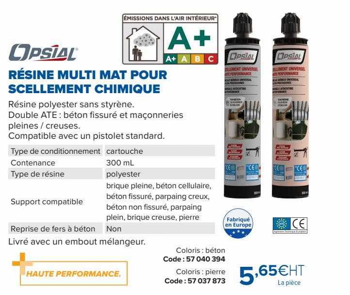 résine multi mat pour scellement chimique opsial