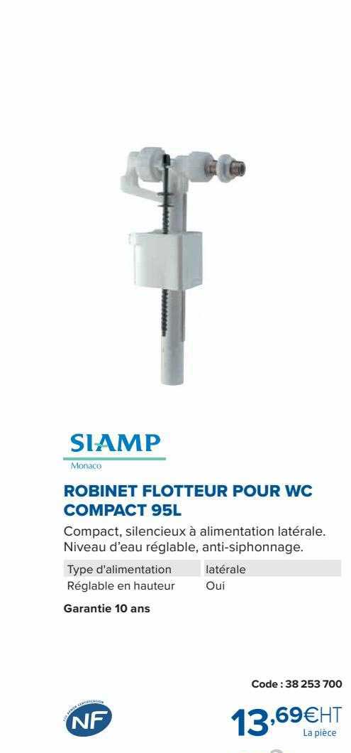 robinet flotteur pour wc compact 95l siamp