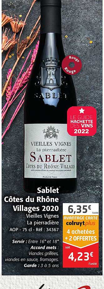 sablet côtes du rhône villages 2020 vieilles vignes la pierradière aop