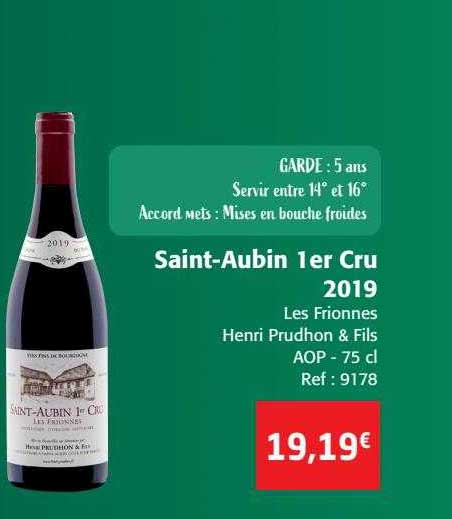 saint-aubin 1er cru 2019 les frionnes henri prudhon & fils aop