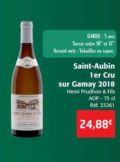 saint-aubin 1er cru sur gamay 2018 henri prudhon & fils aop