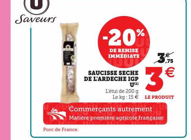 saucisse sèche de l'ardèche igp u