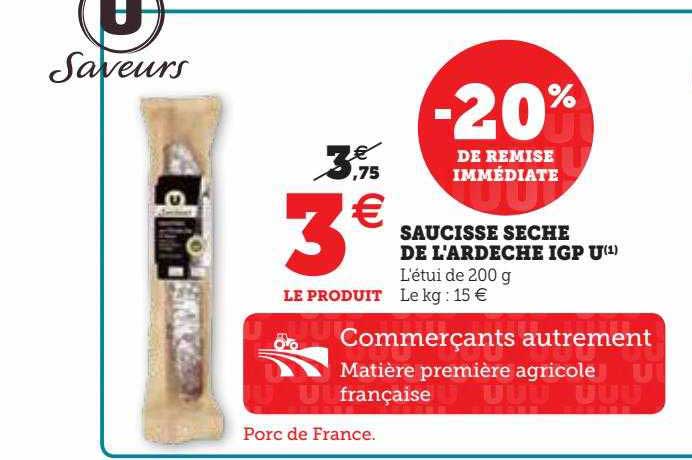 saucisse sèche de l'ardèche igp u