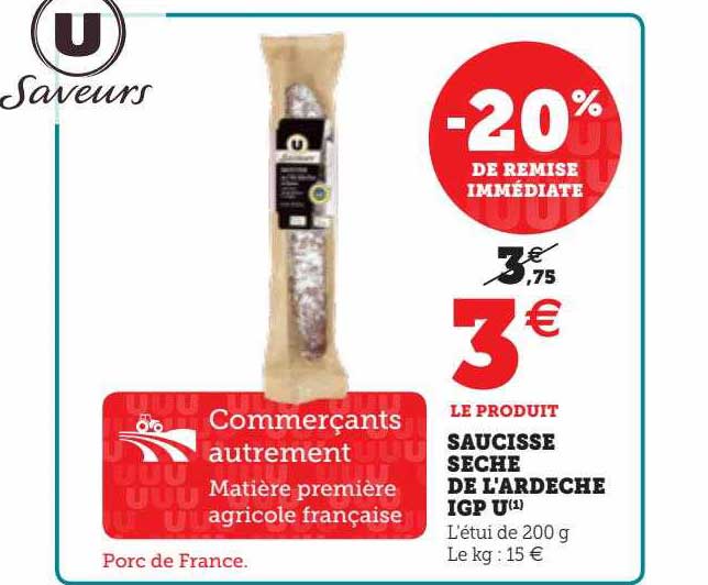 saucisson sèche de l'ardèche igp u